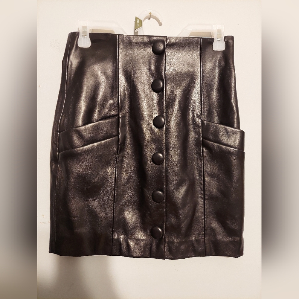 Black Faux Leather Skirt High Waisted Mini Size Medium Witchy Gothic Vamp